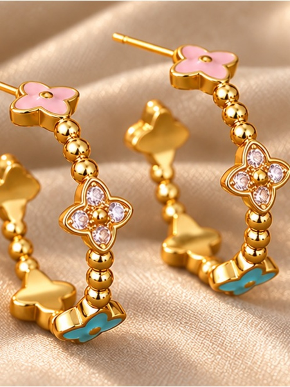 Gold Floral Enamel Hoop Earrings | Designer Inspired